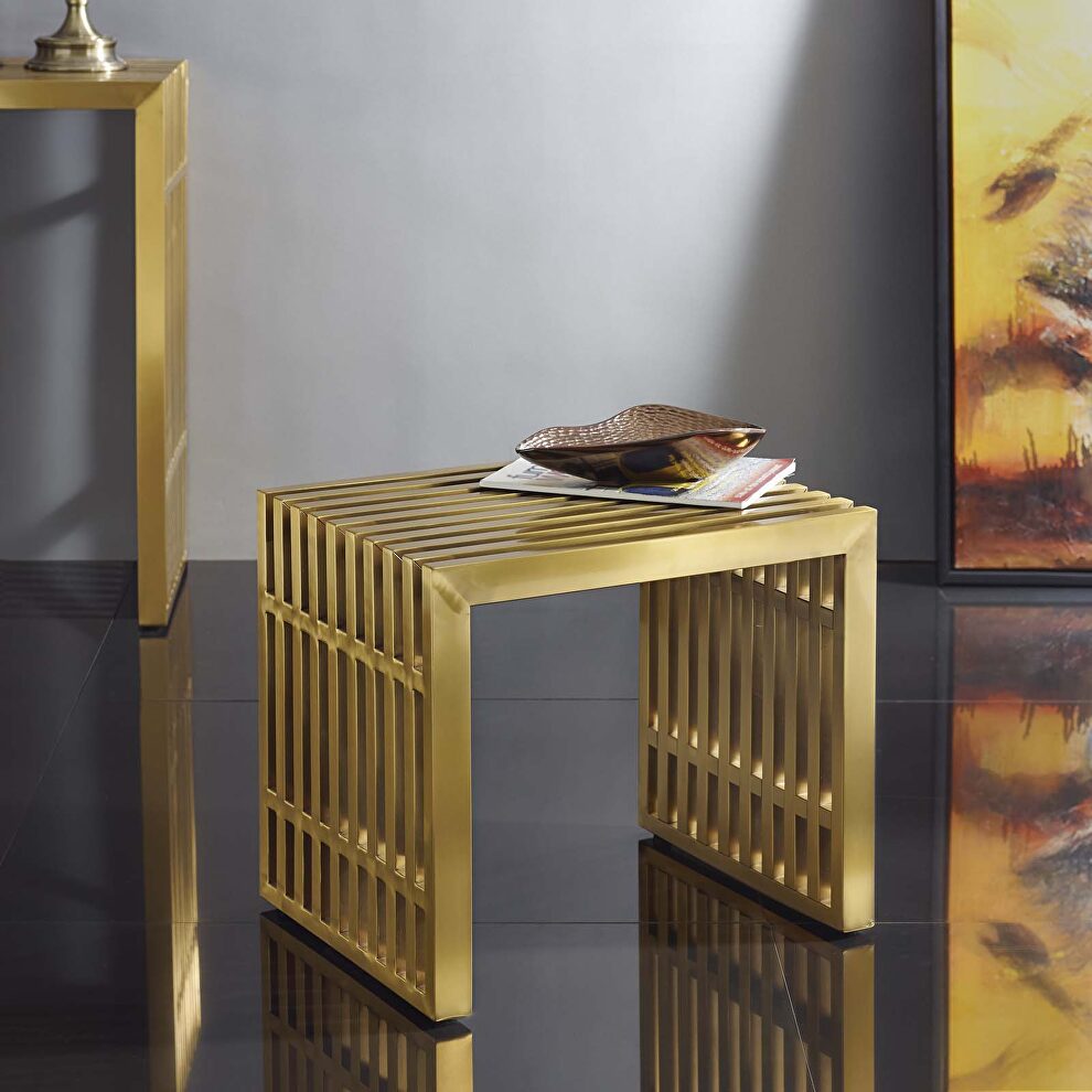 Small stainless steel bench in gold by Modway