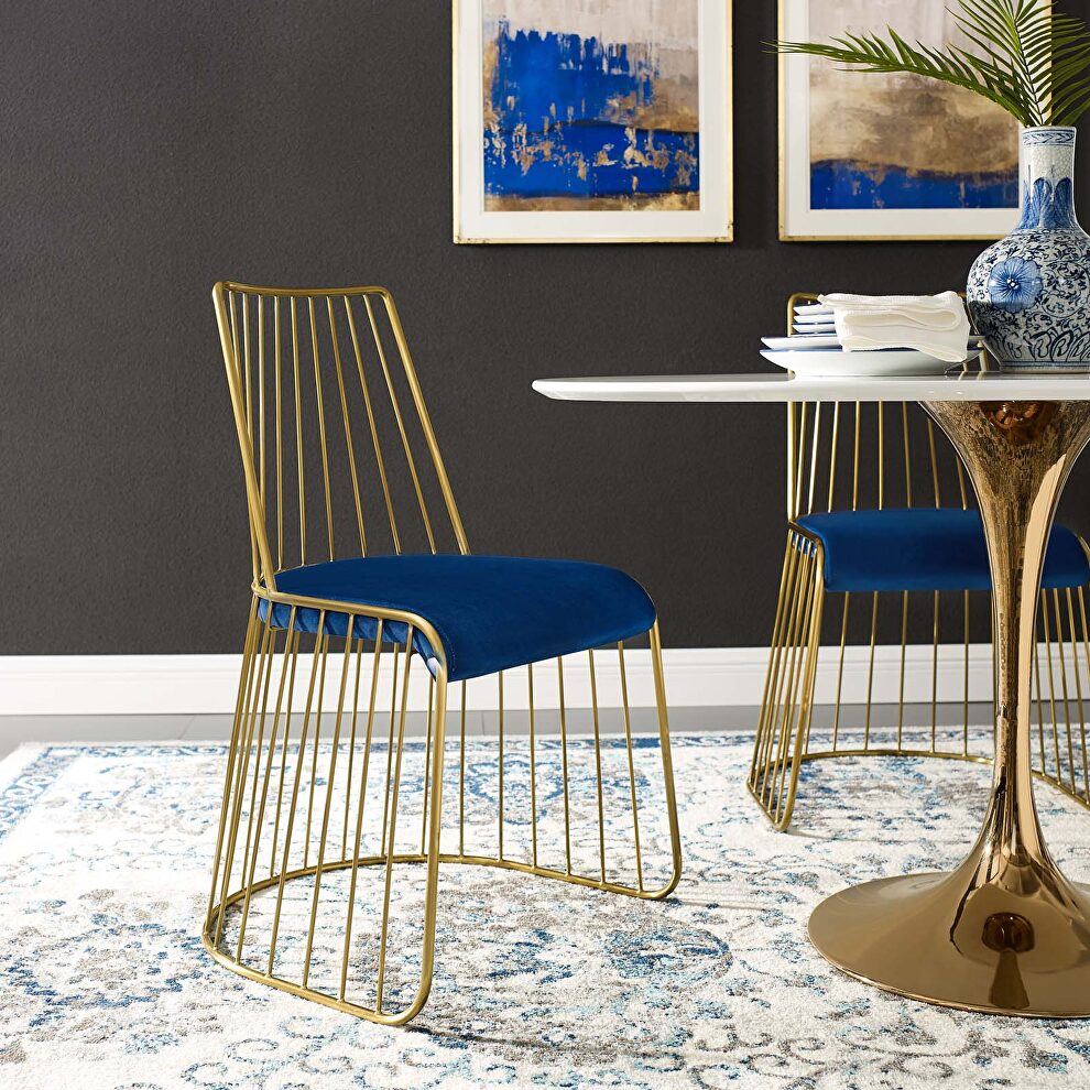 Gold stainless steel performance velvet dining chair in gold navy by Modway