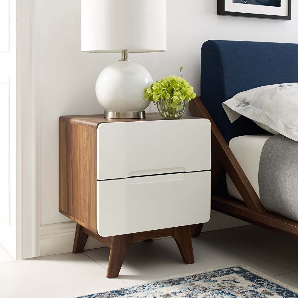 Nightstand or end table in walnut white by Modway