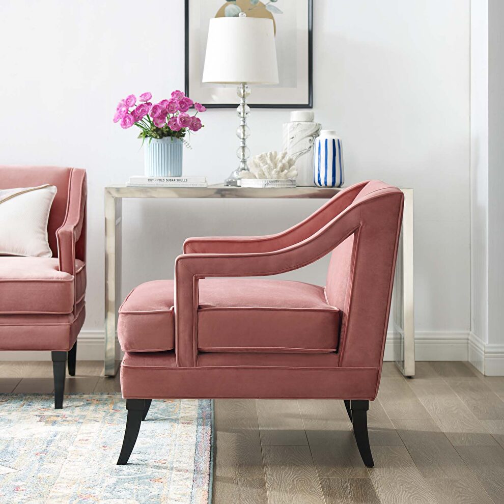 Button tufted performance velvet chair in dusty rose by Modway