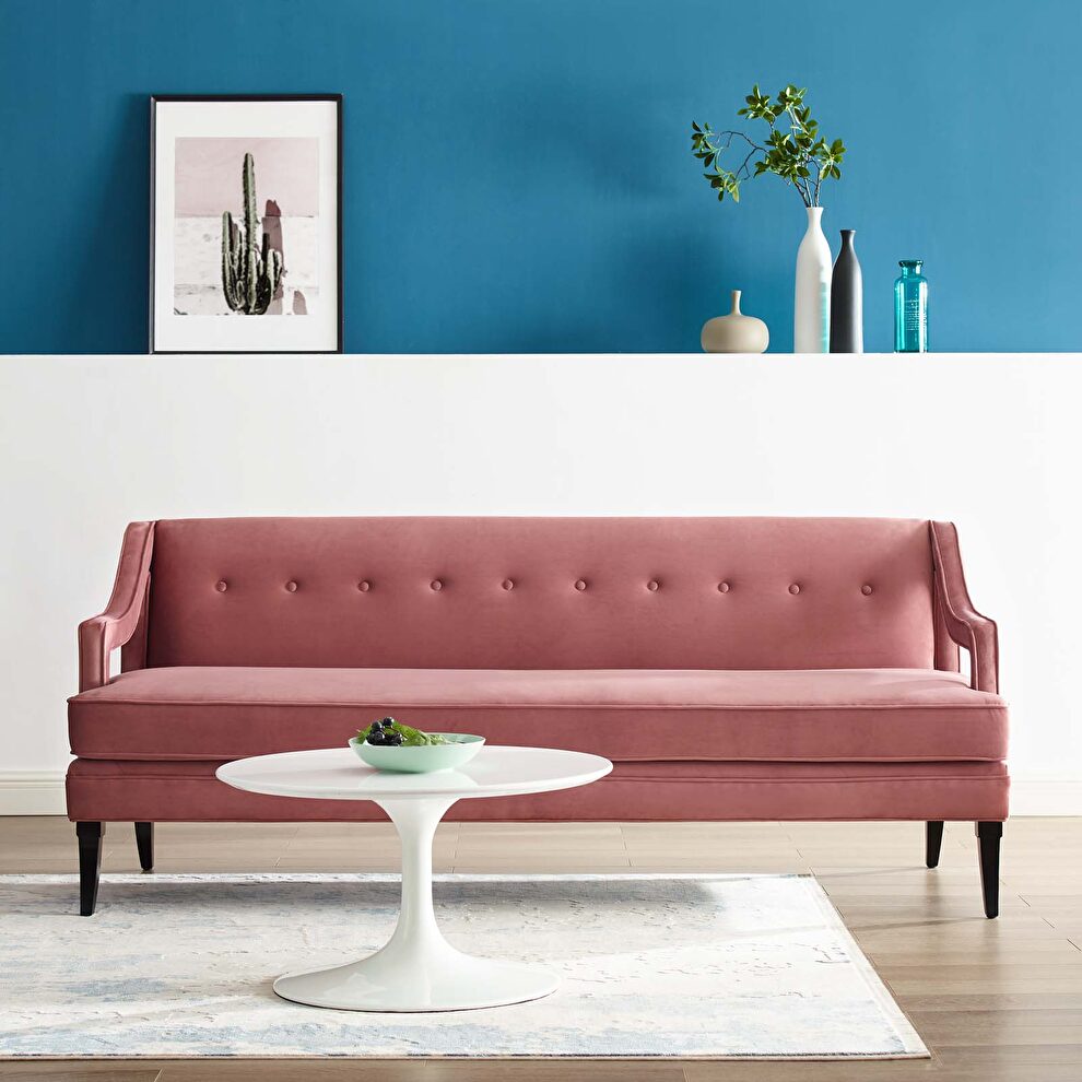 Button tufted performance velvet sofa in dusty rose by Modway