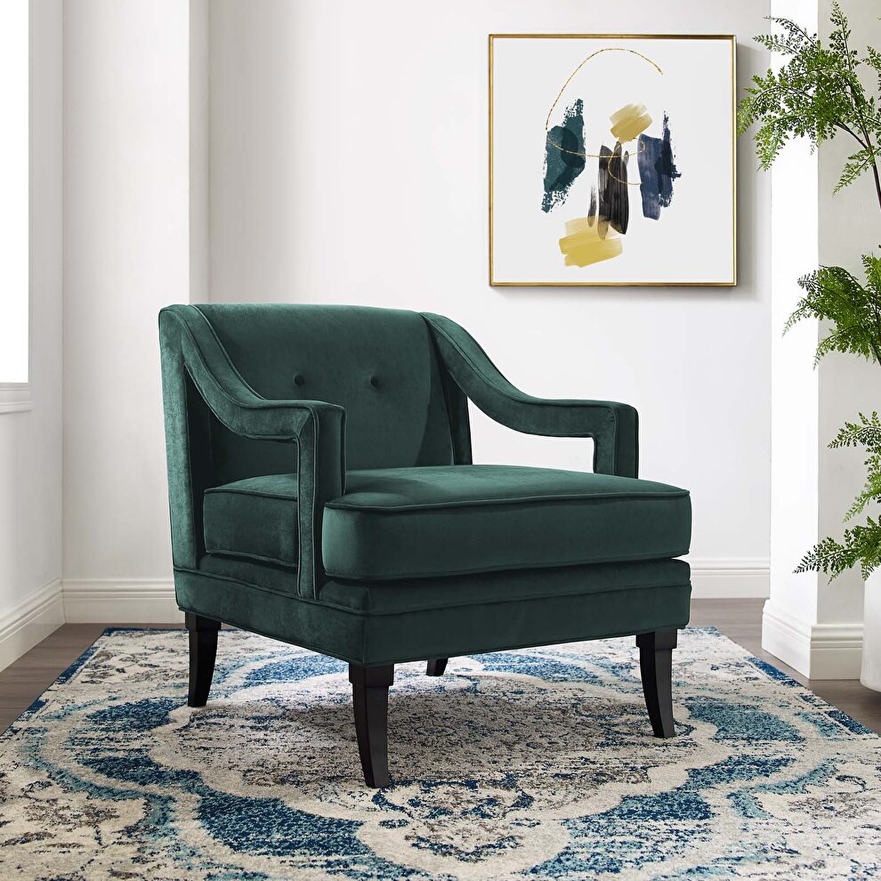 Button tufted performance velvet chair in green by Modway