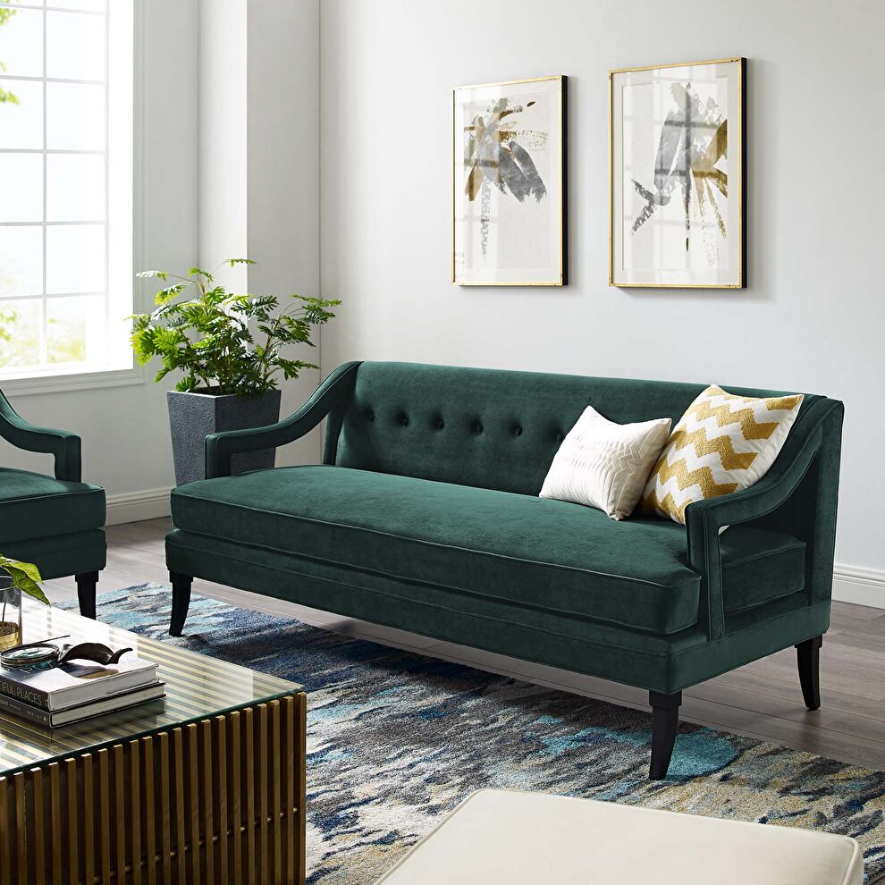 Button tufted performance velvet sofa in green by Modway