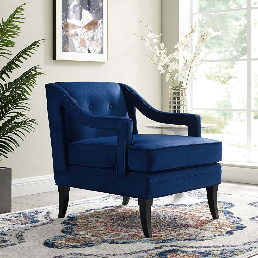Button tufted performance velvet chair in navy by Modway