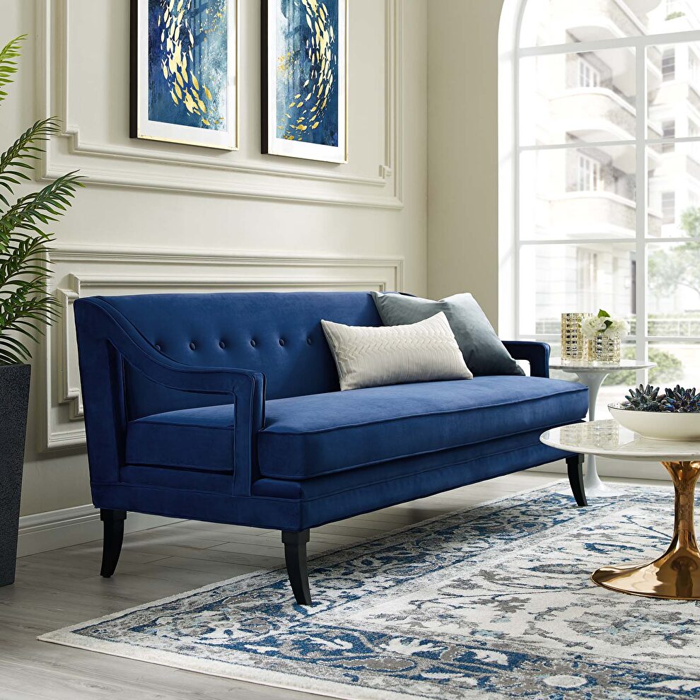 Button tufted performance velvet sofa in navy by Modway