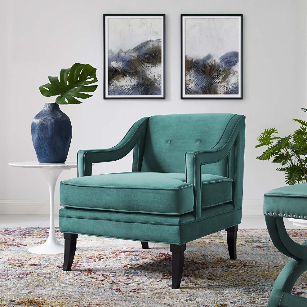 Button tufted performance velvet chair in teal by Modway