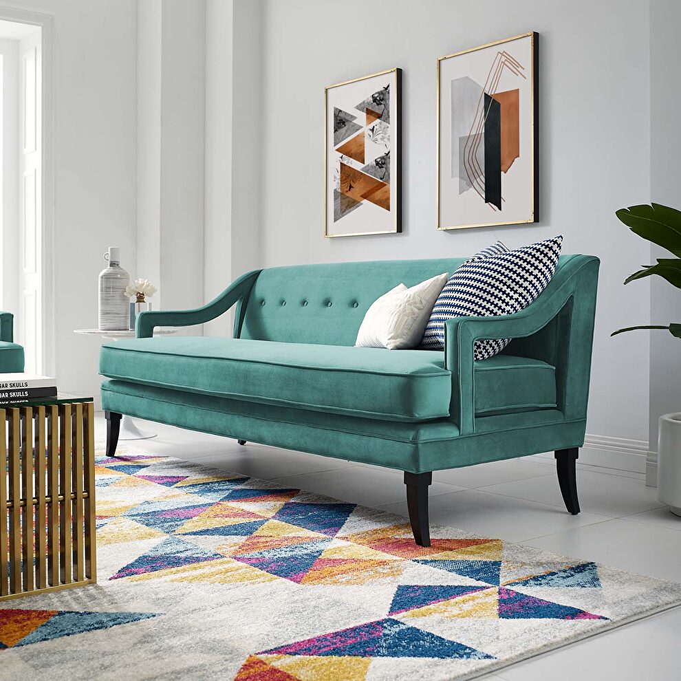 Button tufted performance velvet sofa in teal by Modway
