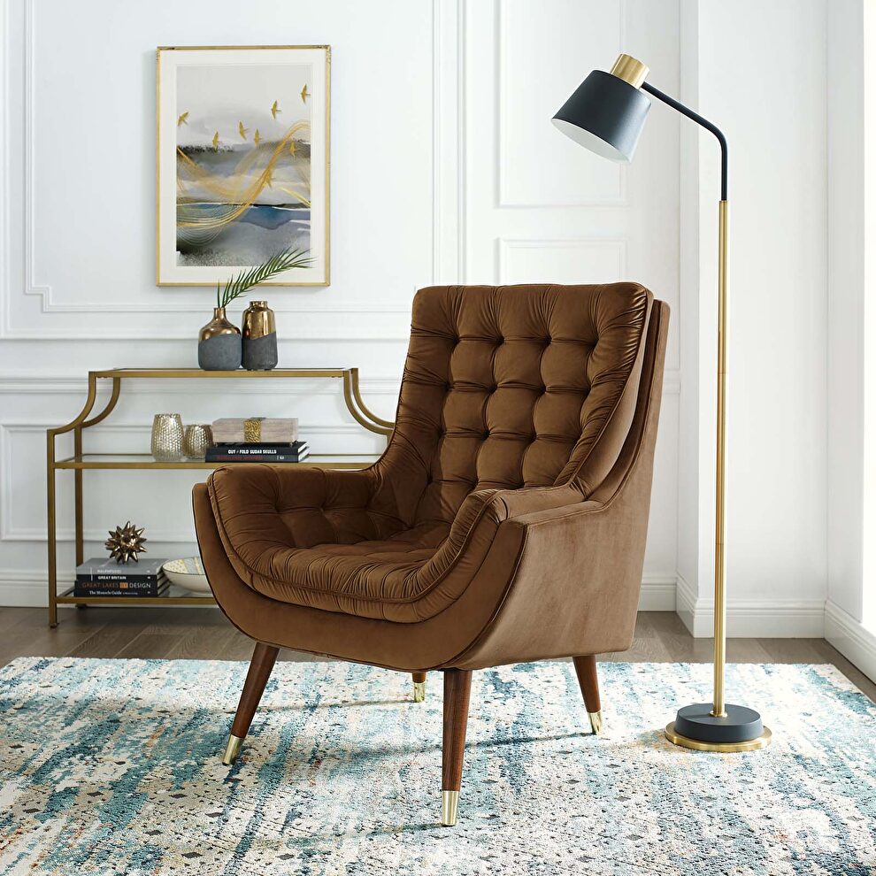 Button tufted performance velvet lounge chair by Modway