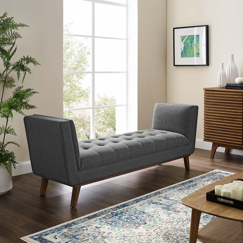 Tufted button upholstered fabric accent bench in gray by Modway