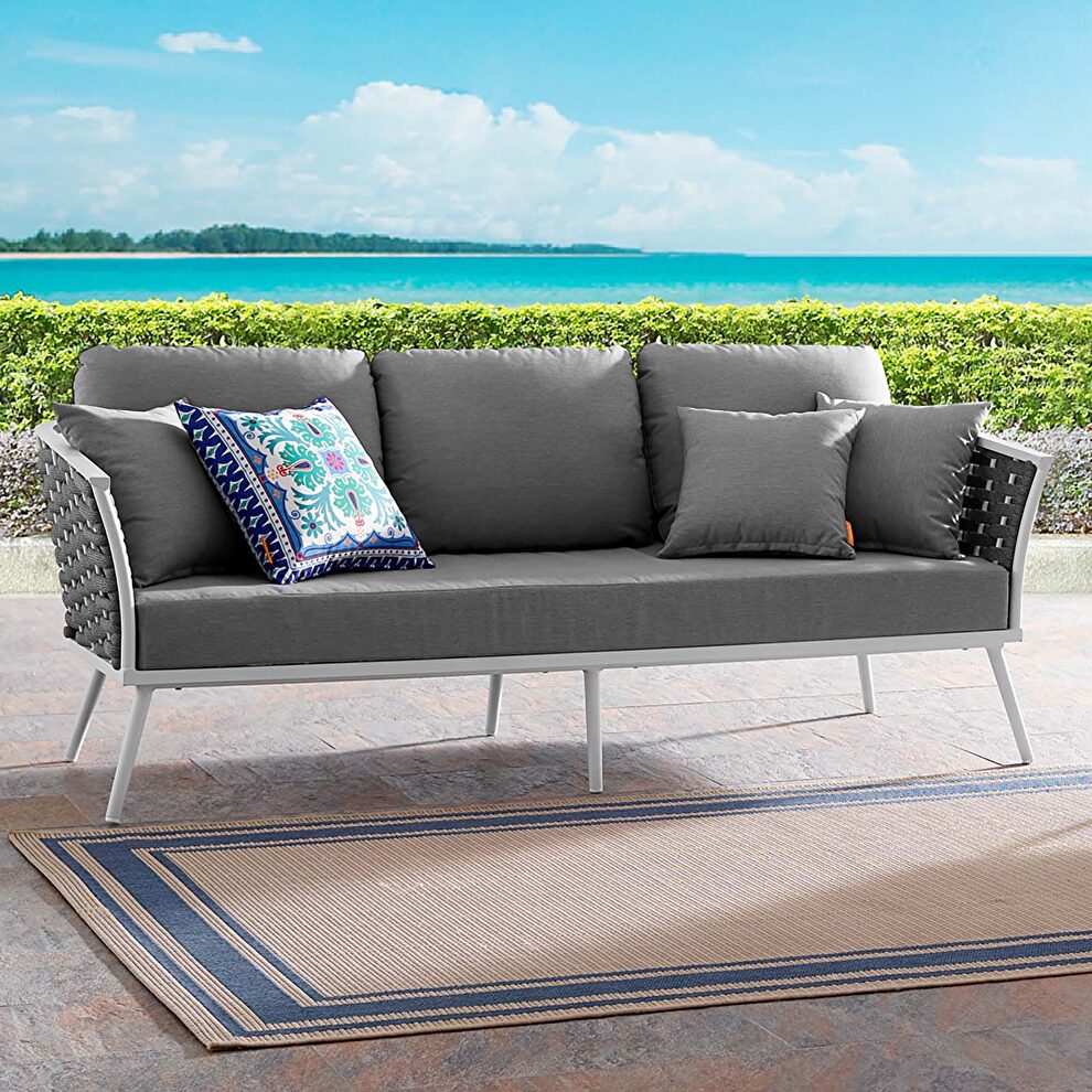 Outdoor patio aluminum sofa in white gray by Modway