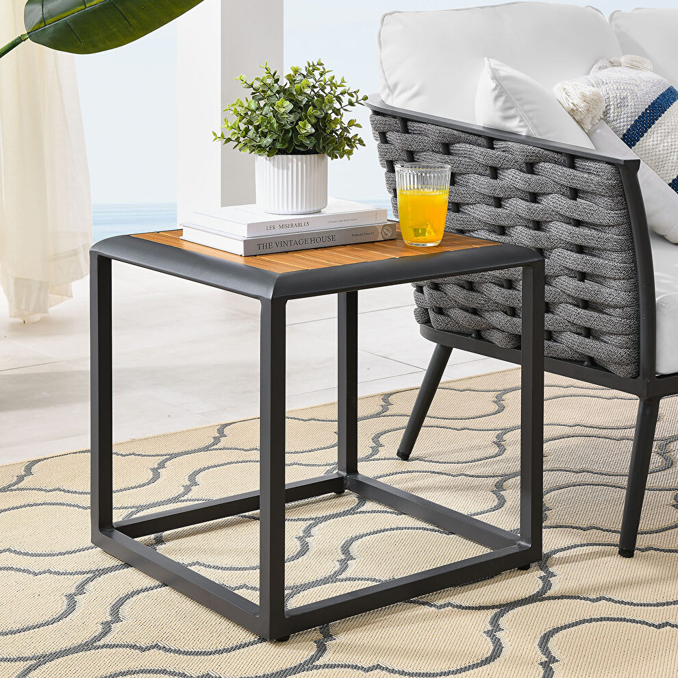 Outdoor patio aluminum side table in gray natural finish by Modway