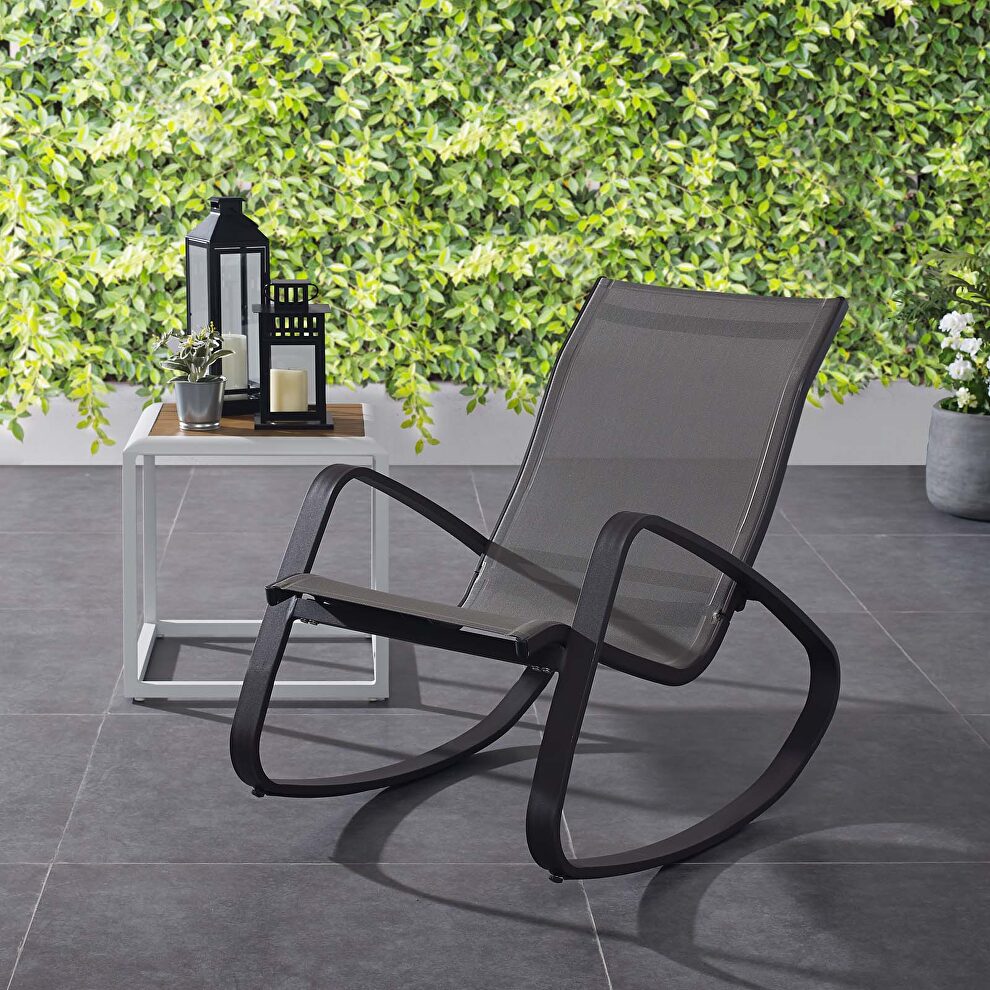 Rocking outdoor patio mesh sling lounge chair in espresso by Modway