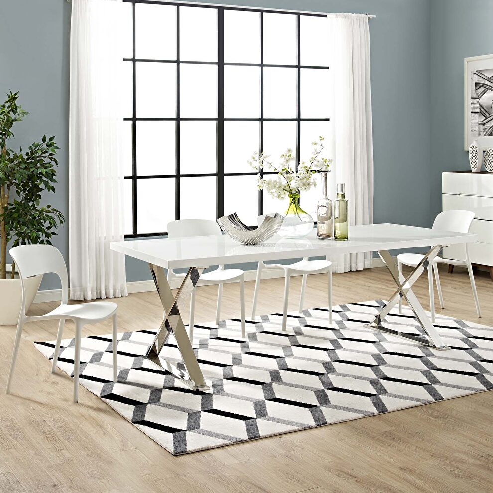 Dining table in white silver by Modway
