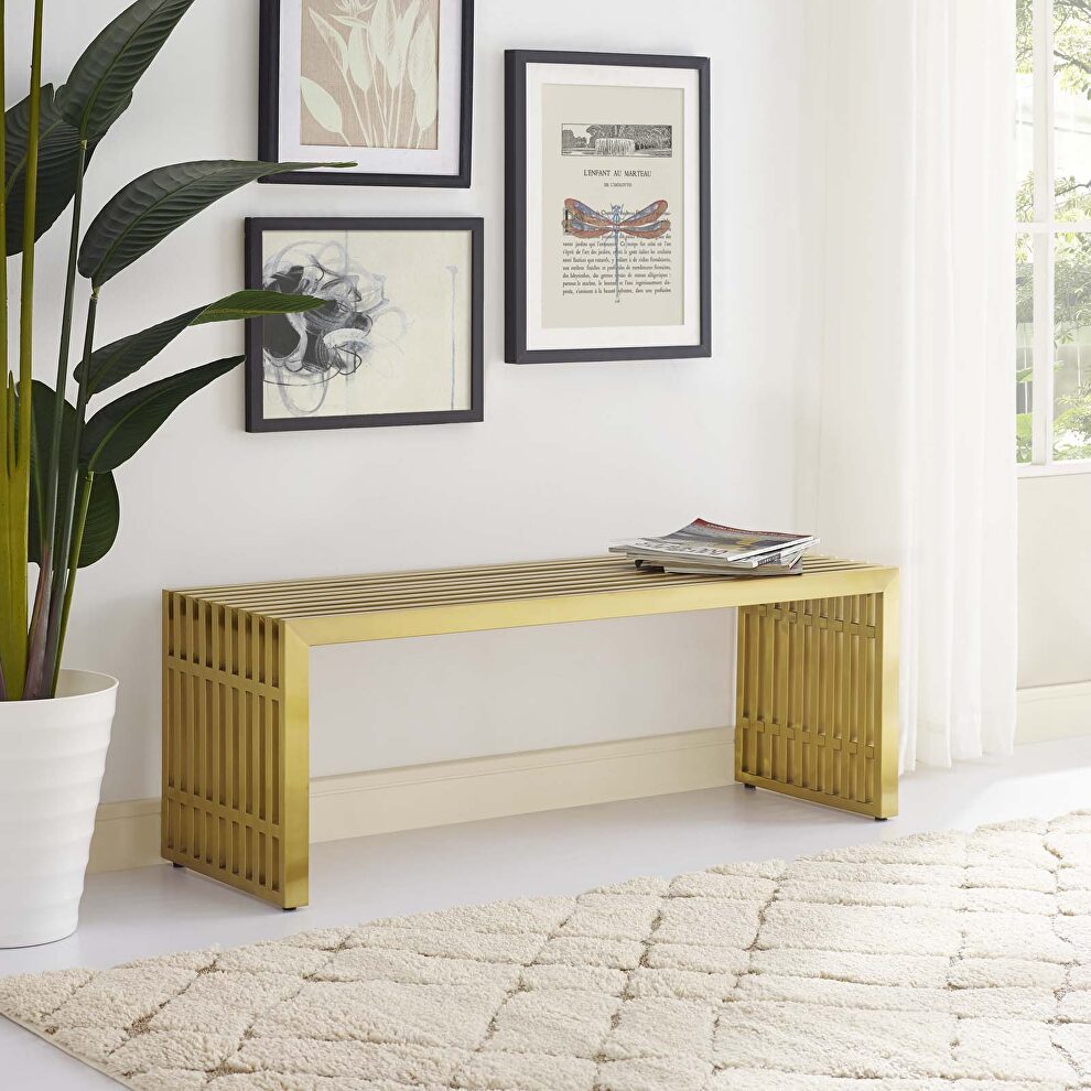 Medium stainless steel bench in gold by Modway