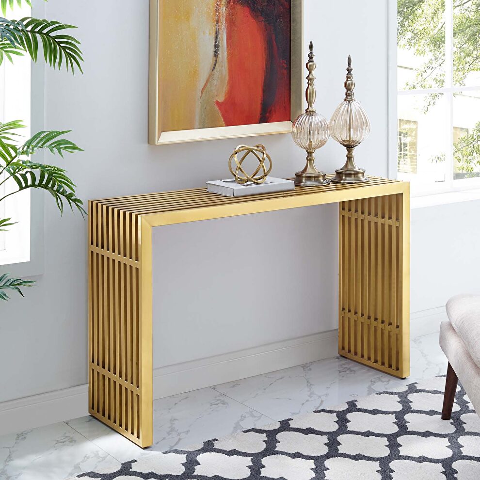 Stainless steel console table in gold by Modway