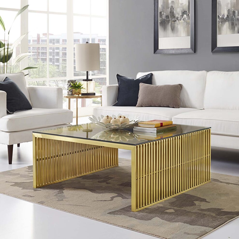 Stainless steel coffee table in gold by Modway