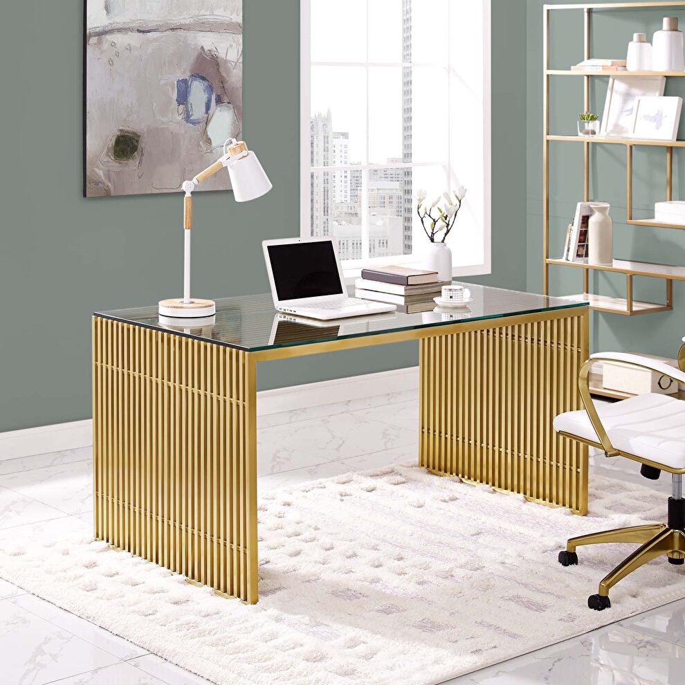 Gold stainless steel designer office / work desk by Modway