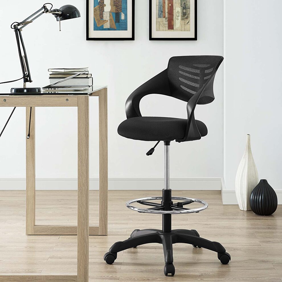 Mesh drafting chair in black by Modway
