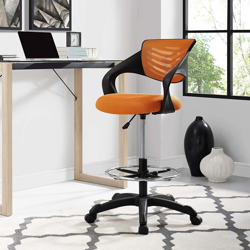 Mesh drafting chair in orange by Modway