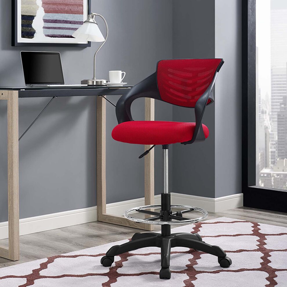 Mesh drafting chair in red by Modway