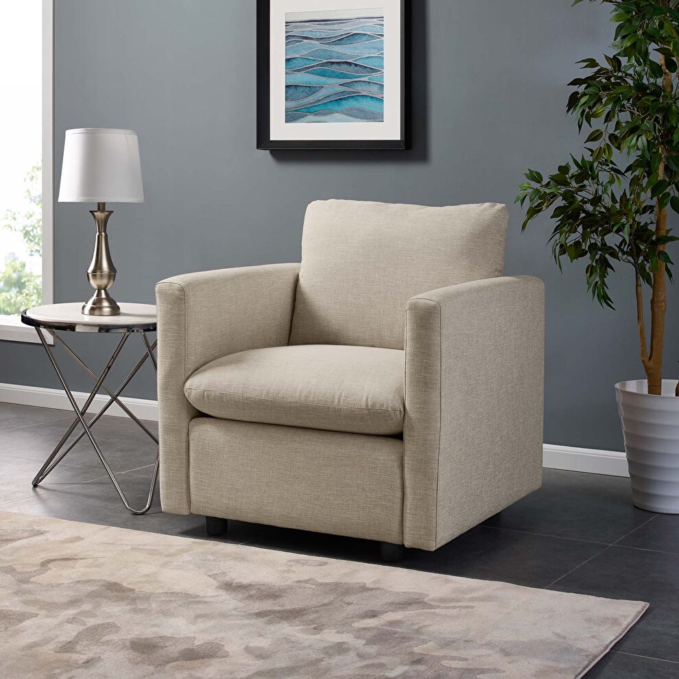 Upholstered fabric chair in beige by Modway