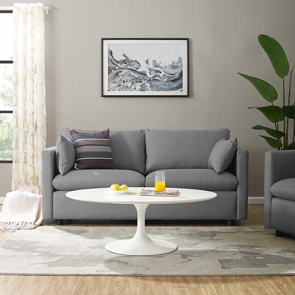Upholstered fabric sofa in light gray by Modway