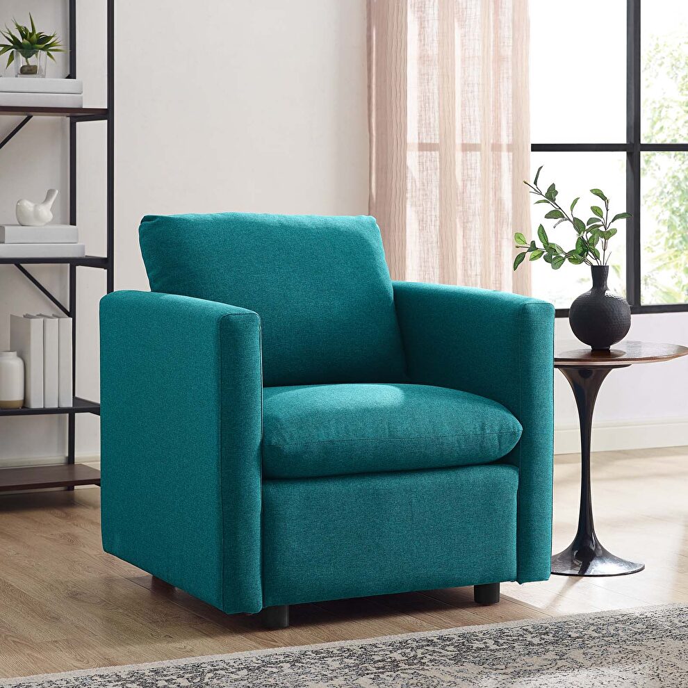 Upholstered fabric chair in teal by Modway