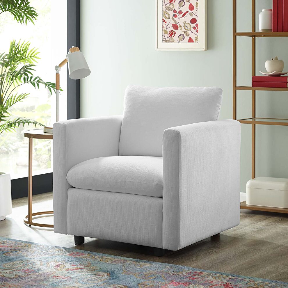 Upholstered fabric chair in white by Modway