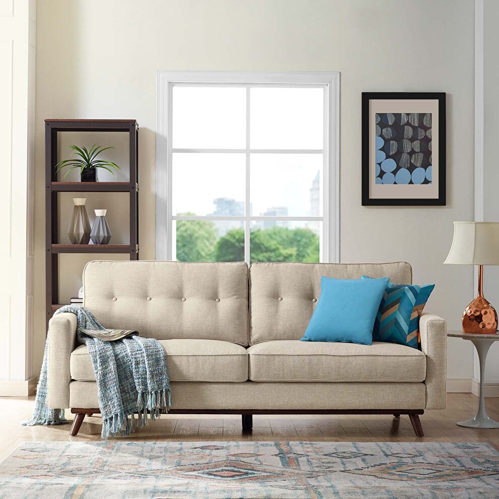 Upholstered fabric sofa in beige by Modway