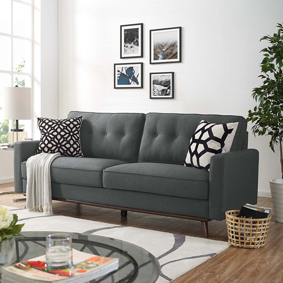 Upholstered fabric sofa in gray by Modway