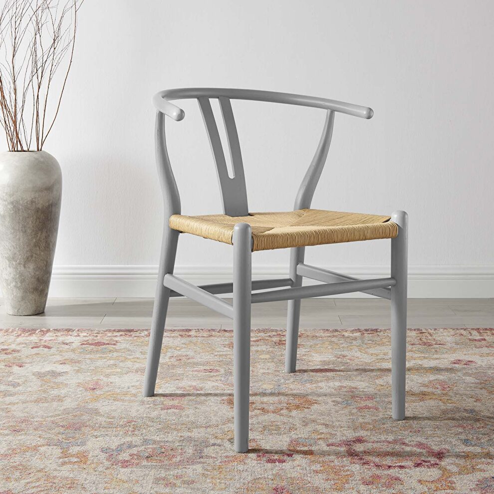 Dining wood side chair in light gray by Modway