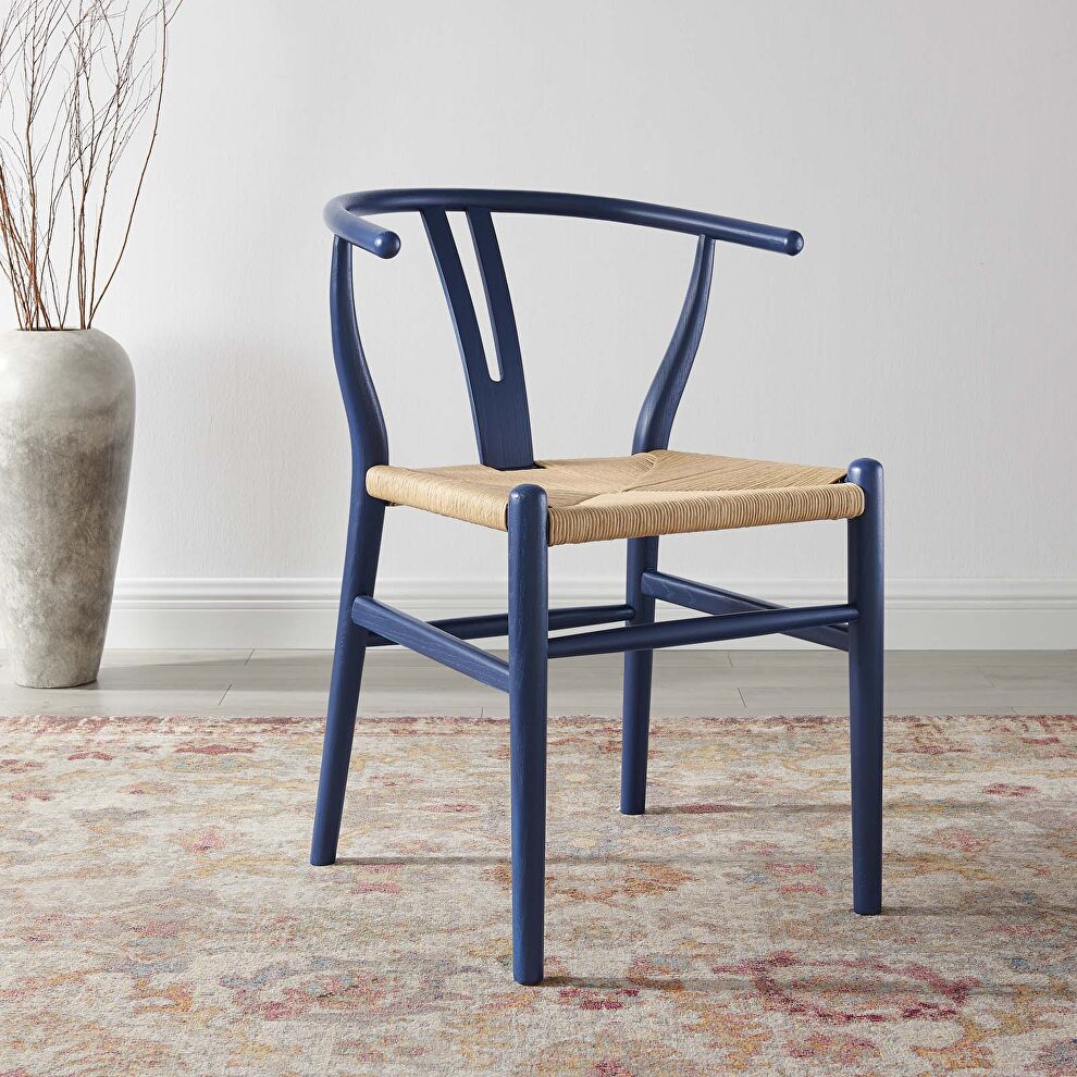 Dining wood side chair in midnight blue by Modway