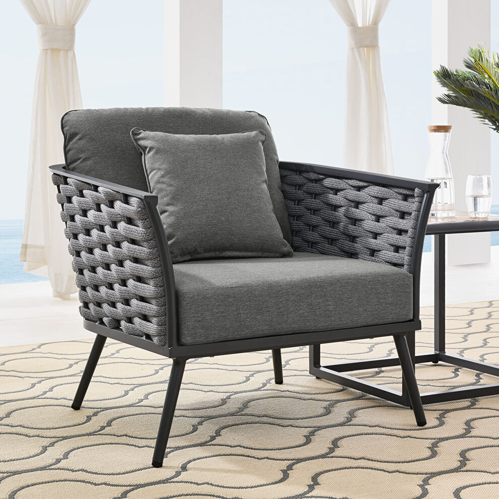 Outdoor patio aluminum armchair in gray charcoal finish by Modway