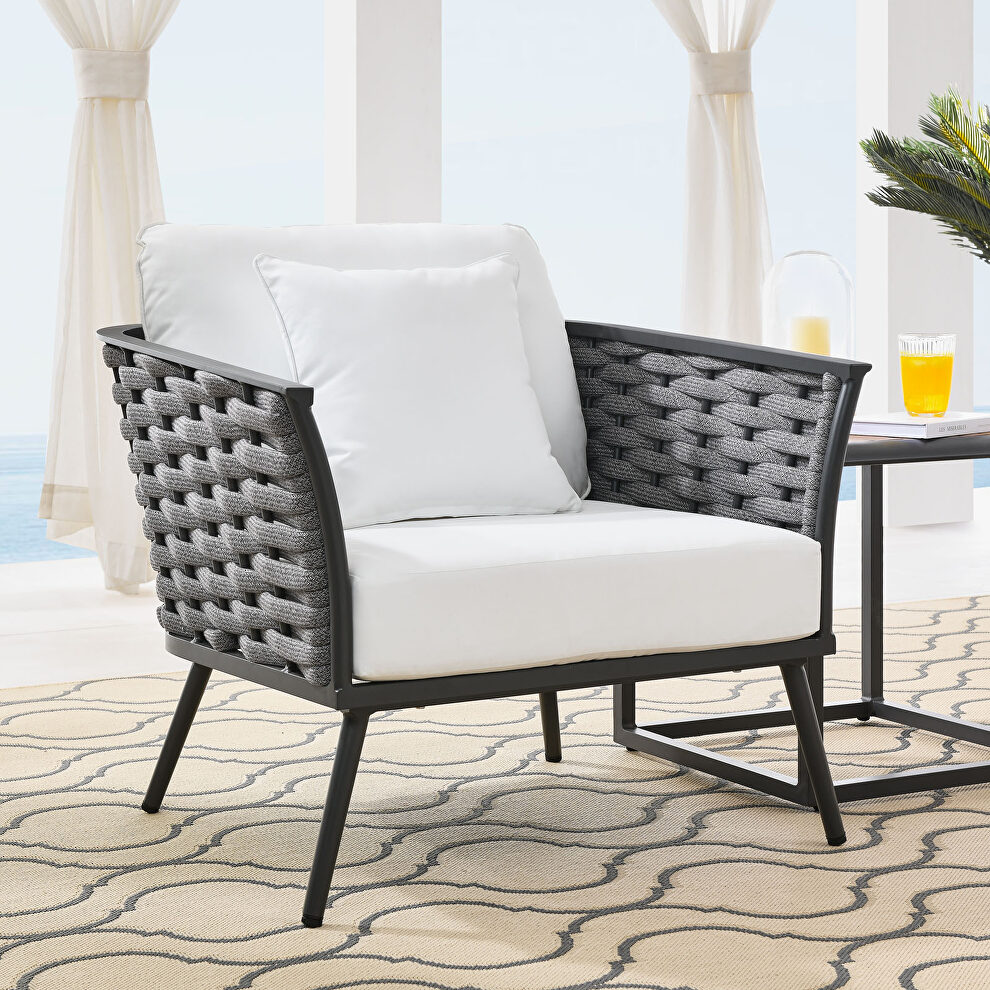 Outdoor patio aluminum armchair in gray white finish by Modway