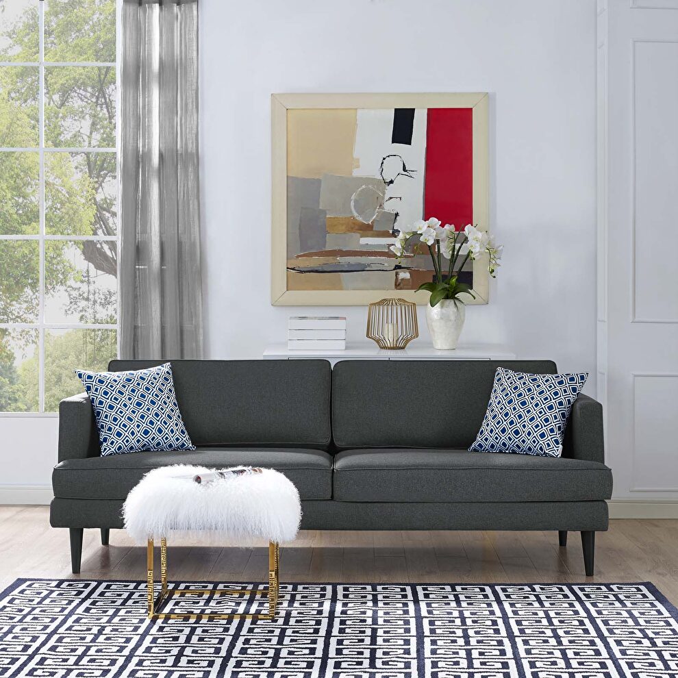 Fabric sofa in gray in mid-century design by Modway