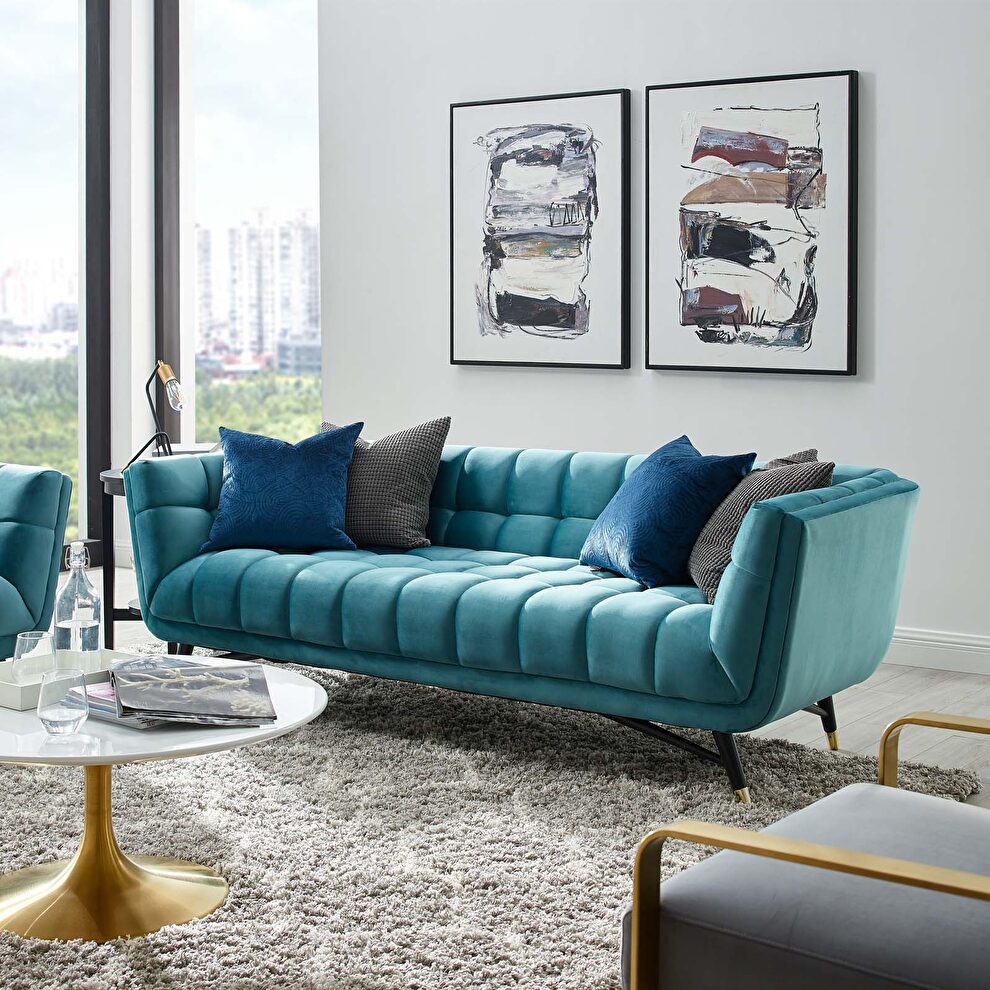 Performance velvet sofa in sea blue by Modway