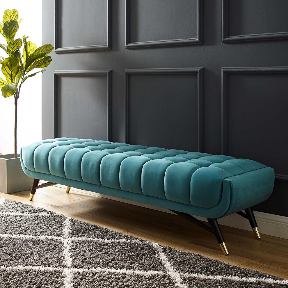 Performance velvet bench in sea blue by Modway