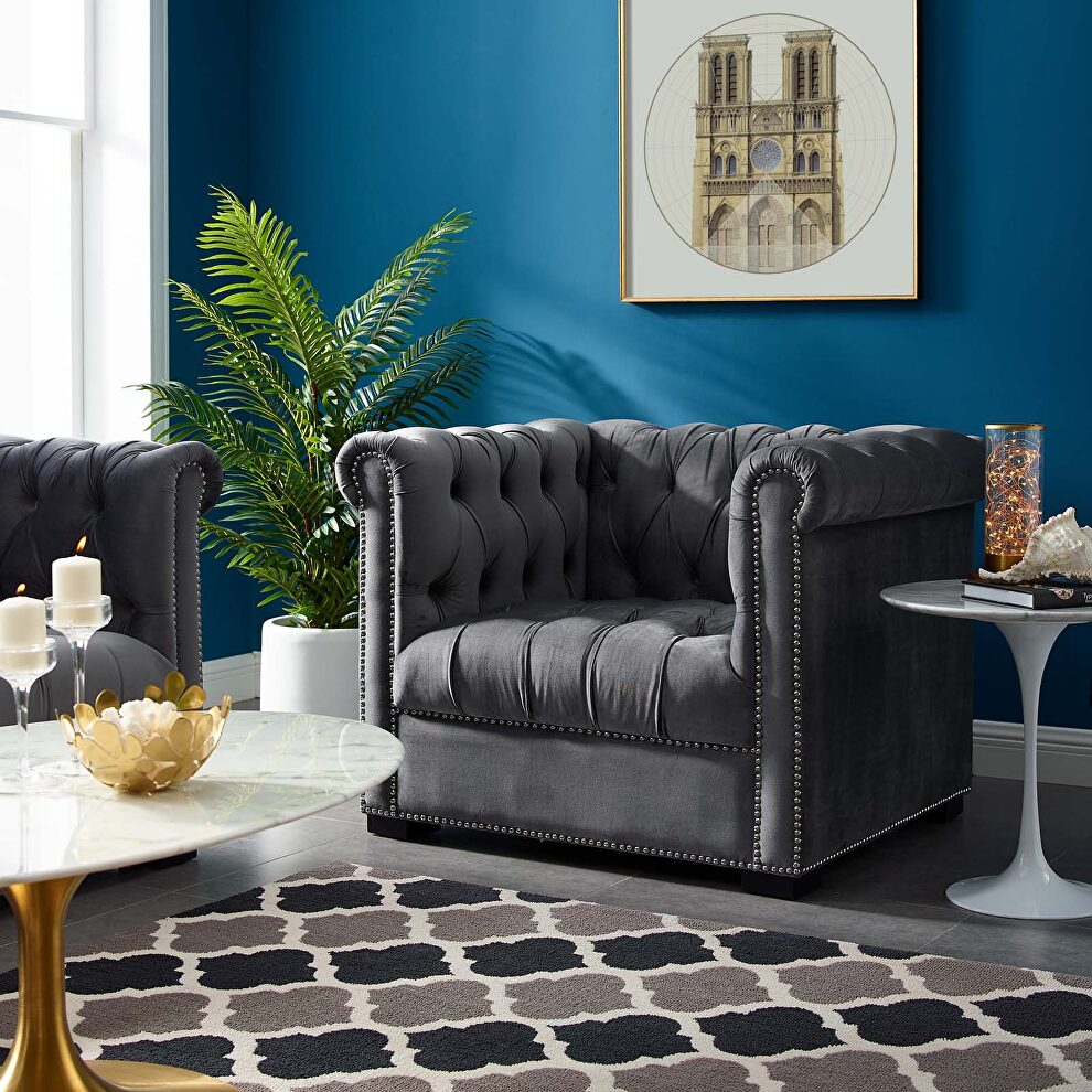 Gray finish performance velvet upholstery armchair by Modway