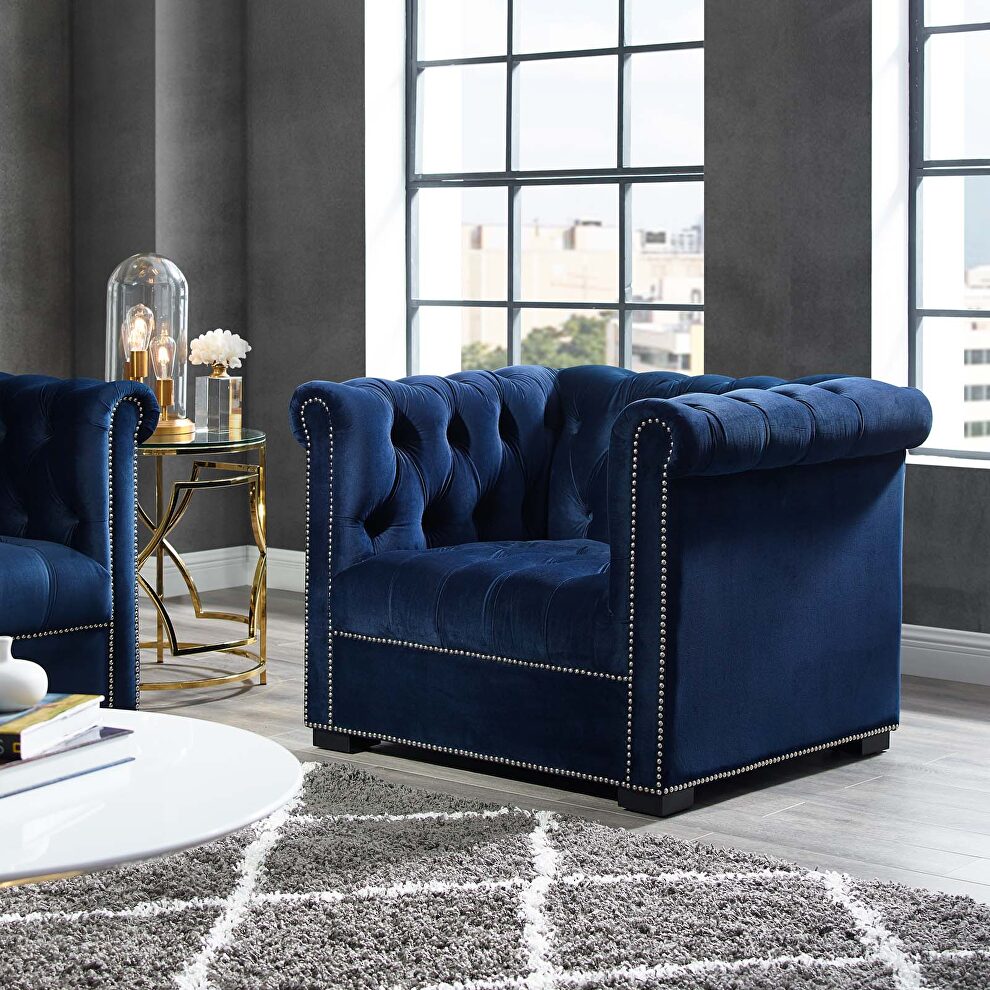 Midnight blue finish performance velvet upholstery armchair by Modway