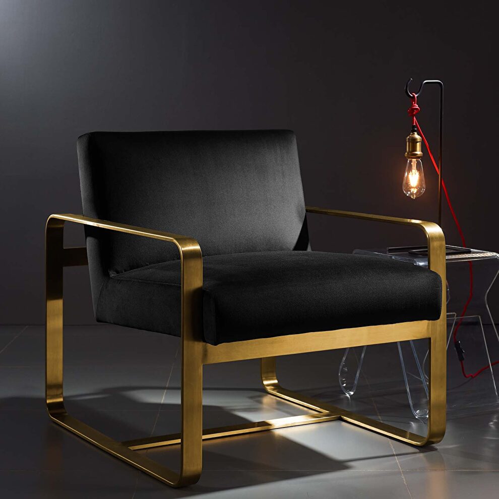 Glam style / golden legs / black velvet chair by Modway