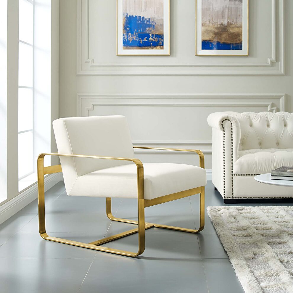Glam style / golden legs / ivory velvet chair by Modway