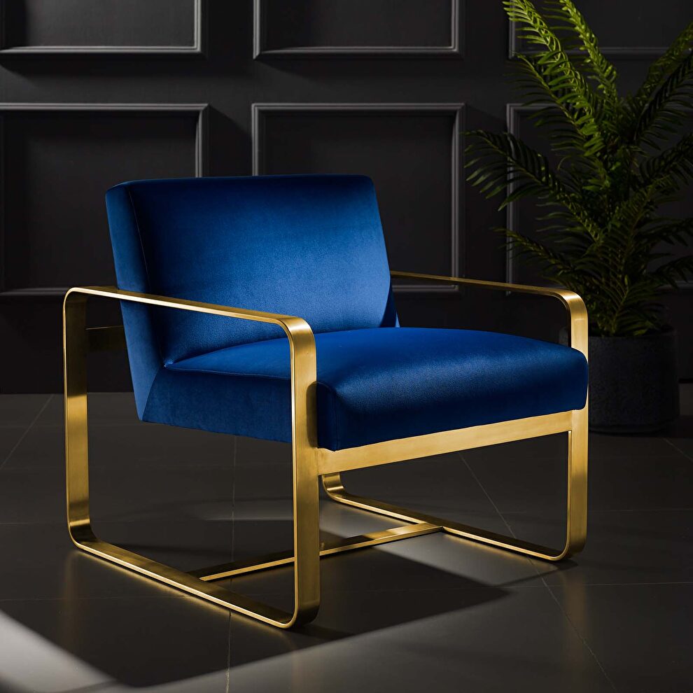 Glam style / golden legs / navy velvet chair by Modway