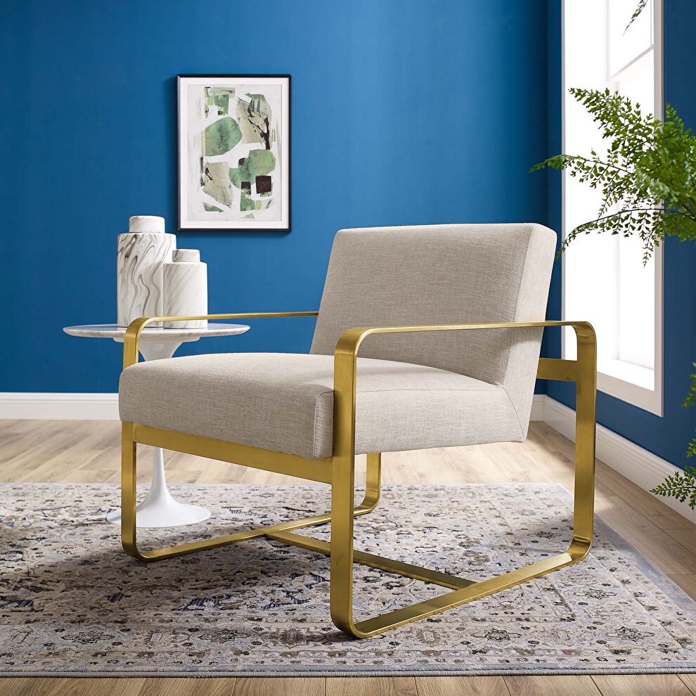 Upholstered fabric armchair in beige by Modway