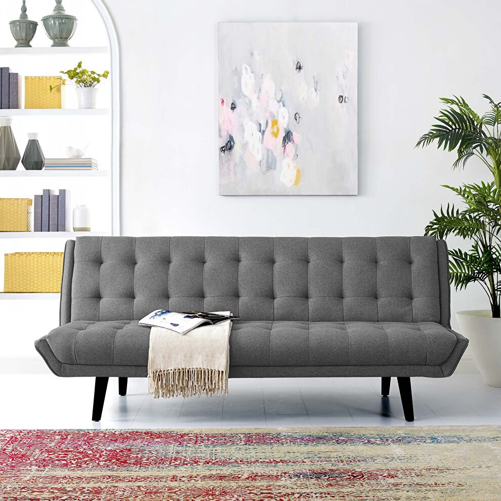 Tufted convertible fabric sofa bed in gray by Modway