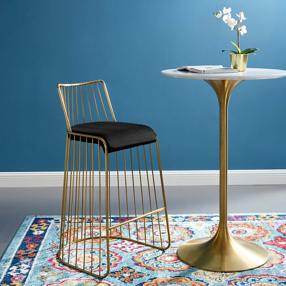 Gold stainless steel performance velvet bar stool in gold black by Modway