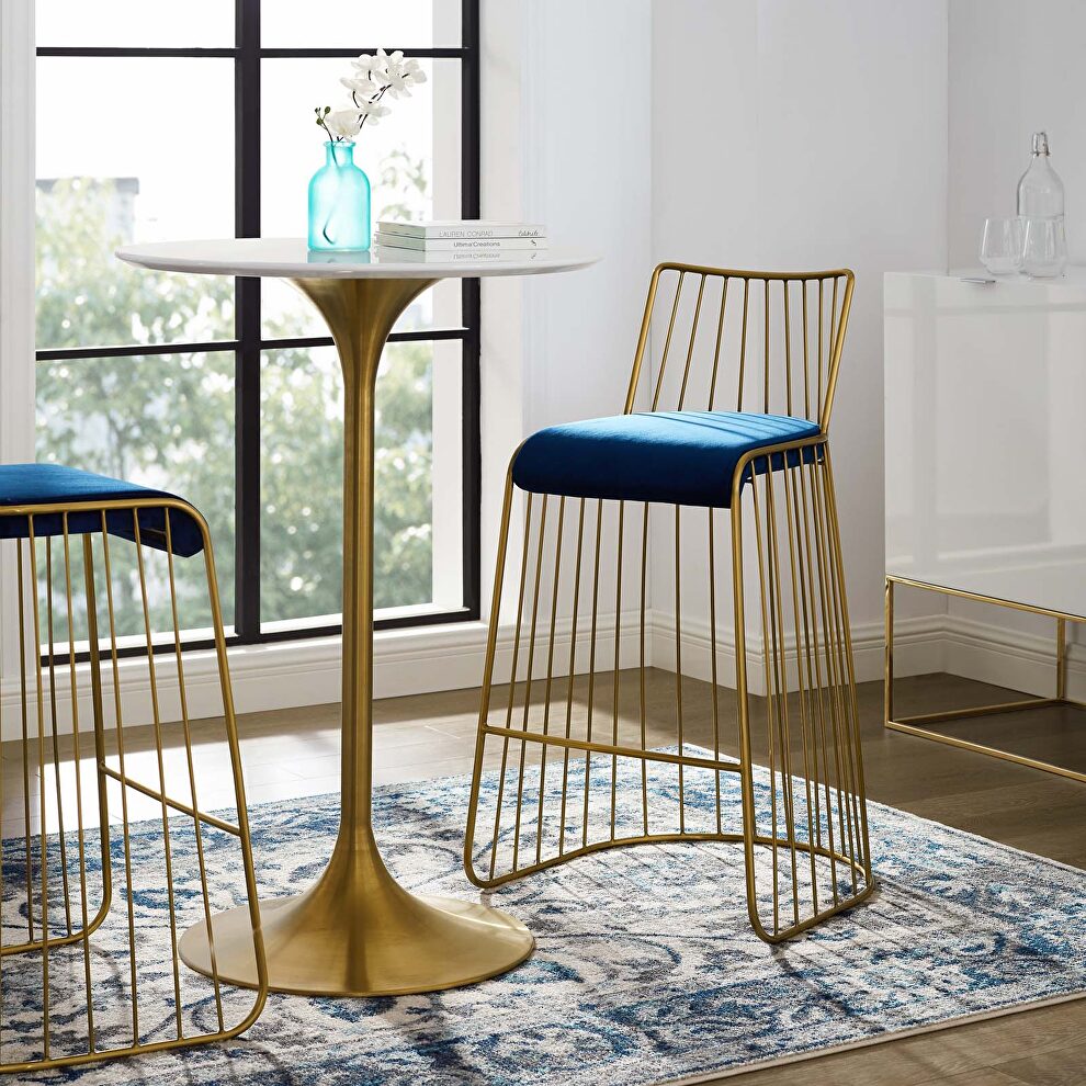 Gold stainless steel performance velvet bar stool in gold navy by Modway