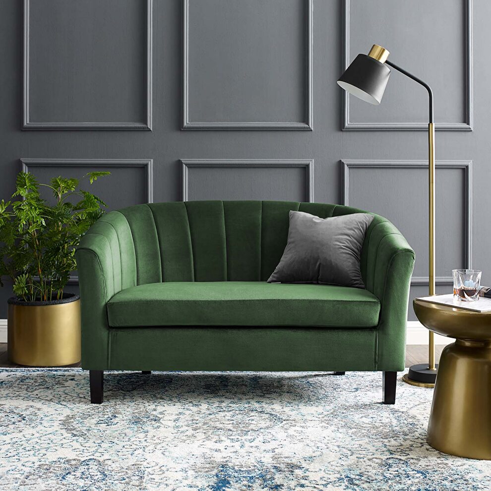 Channel tufted performance velvet loveseat in emerald by Modway