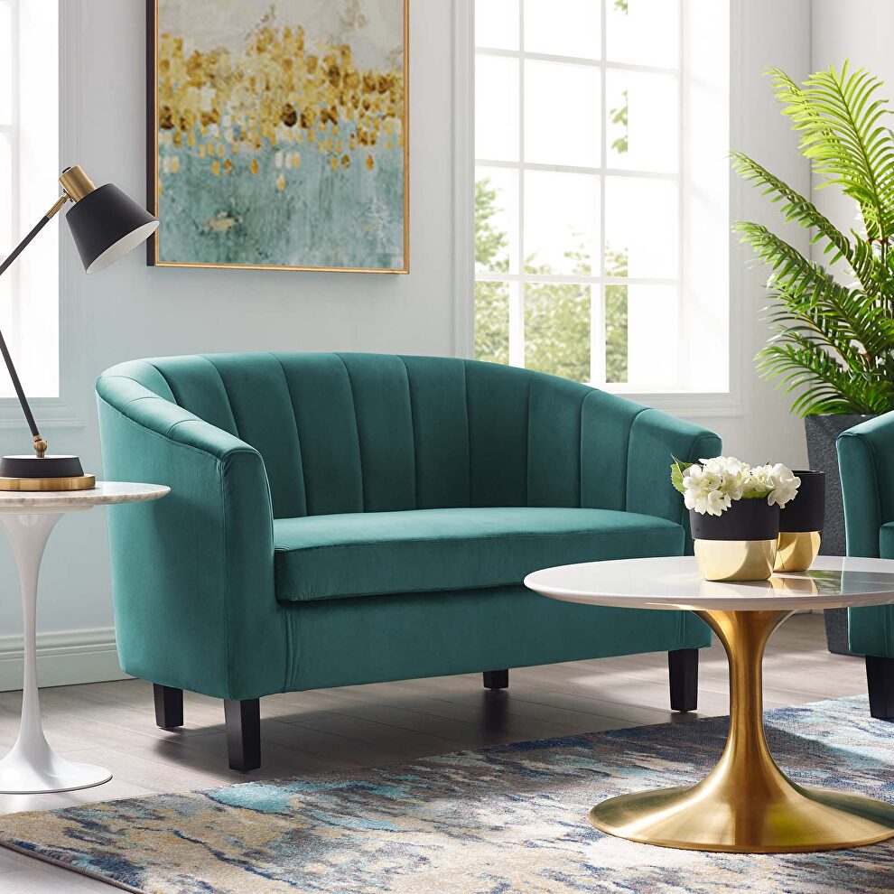 Channel tufted performance velvet loveseat in teal by Modway