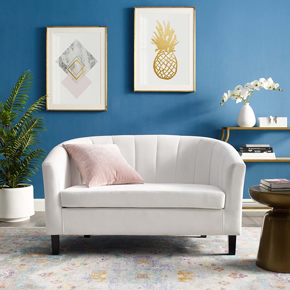 Channel tufted performance velvet loveseat in white by Modway