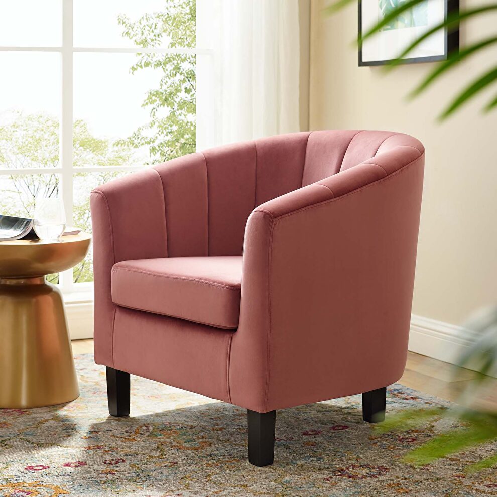Channel tufted performance velvet armchair in dusty rose by Modway